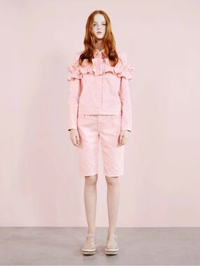 J Brand and Simone Rocha Ruffled Pink Slim Denim Jacket